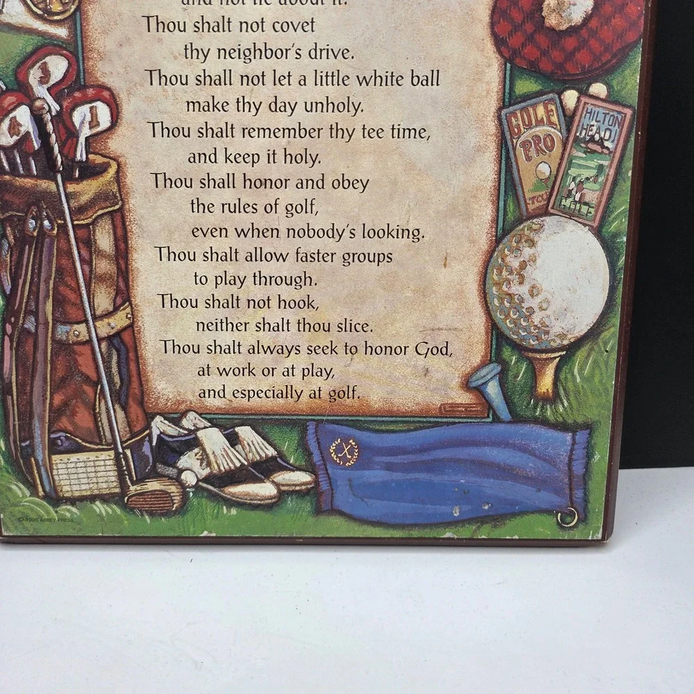 Abbey Press Ten Commandments of Golfing Wall Plaque Vintage Wood Sign 9x14 Green